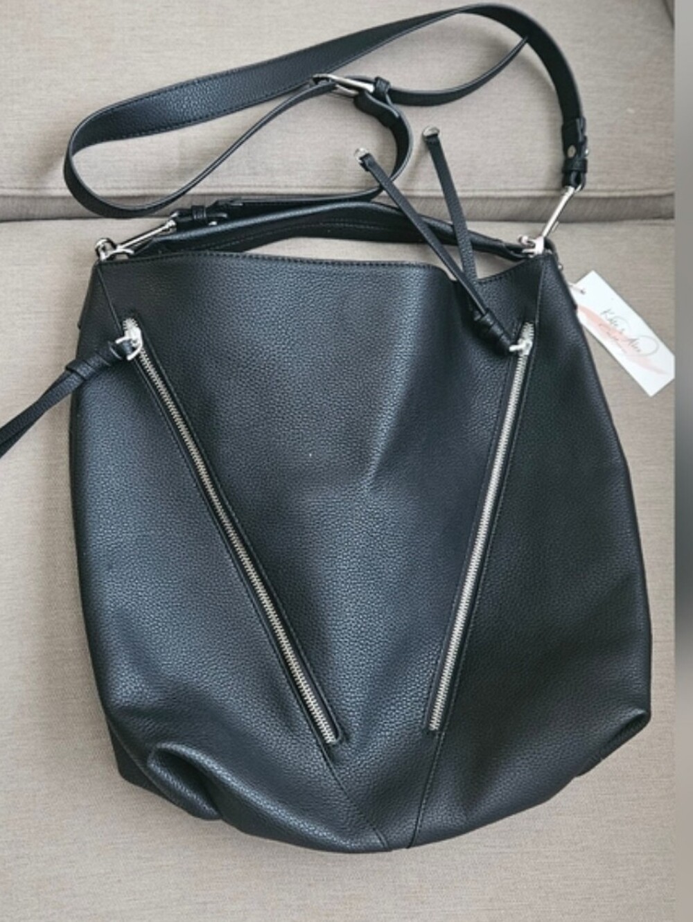 Kate & Alex Black Shoulder Tote Bag Messenger Hobo Pleather Faux Leather